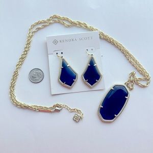 Kendra Scott matching earrings and necklace blue gold